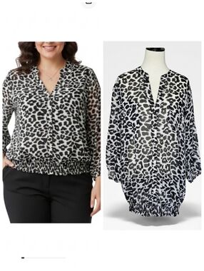 Torrid Plus Size Leopard Print Blouse Black And White Women's Plus Size 5X / 28